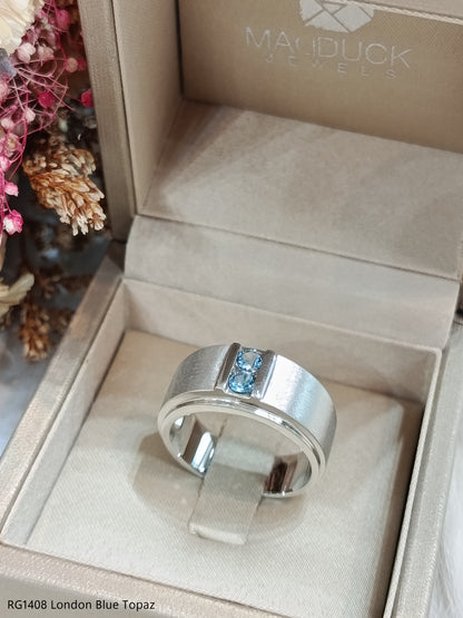 Madduckjewels | Natural London Blue Topaz Ring | Wide Band Matte | 925 Sterling Silver Rhodium-plated | RG1408-LB