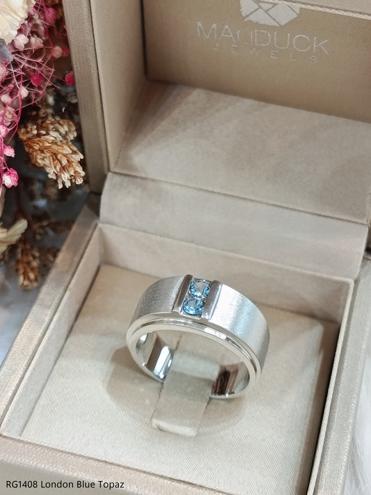 Madduckjewels | Natural London Blue Topaz Ring | Wide Band Matte | 925 Sterling Silver Rhodium-plated | RG1408-LB