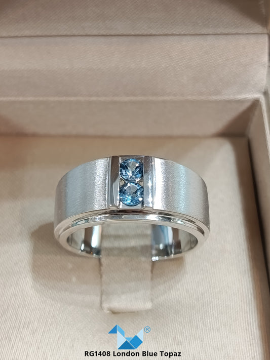 Madduckjewels | Natural London Blue Topaz Ring | Wide Band Matte | 925 Sterling Silver Rhodium-plated | RG1408-LB