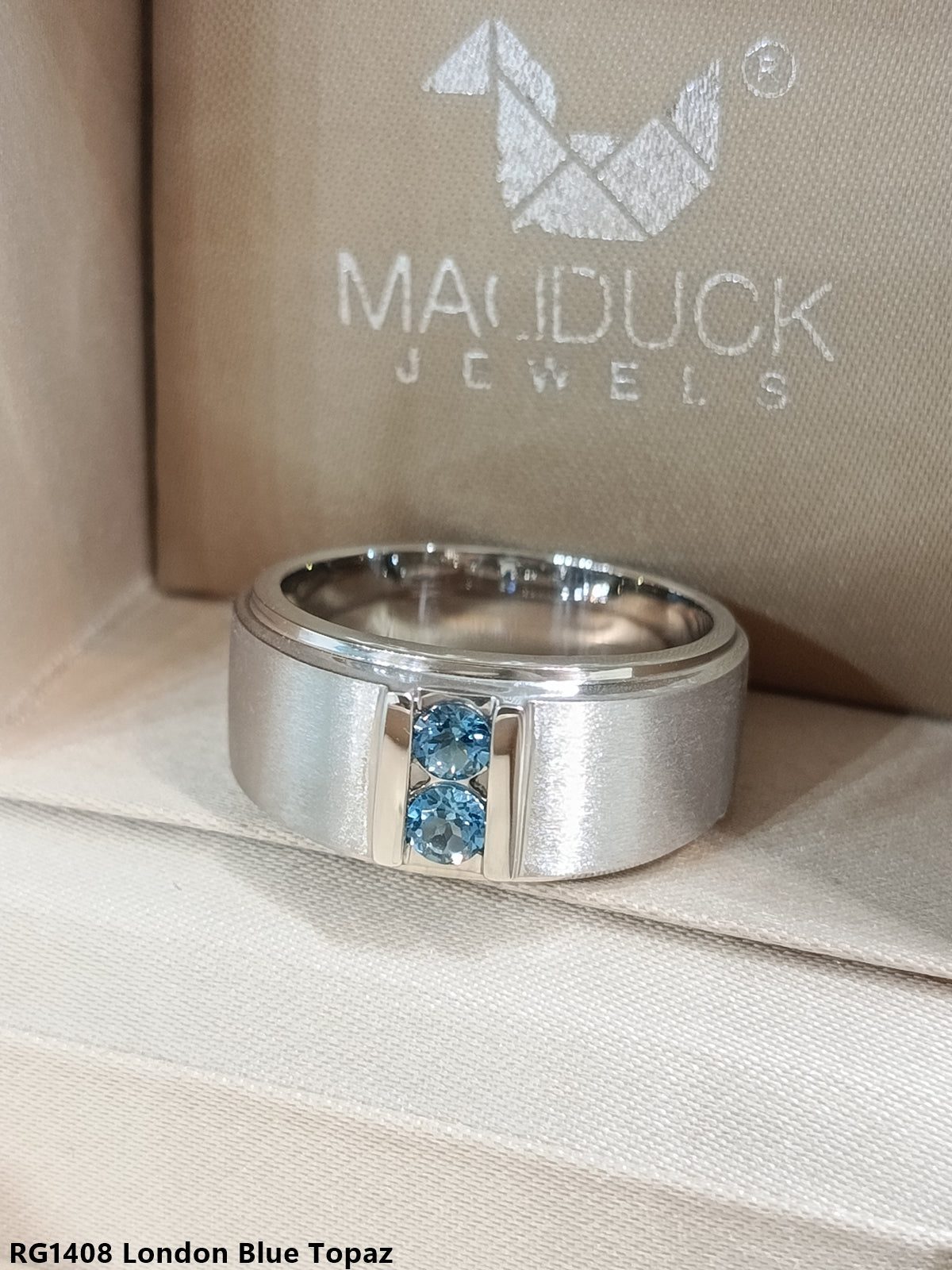 Madduckjewels | Natural London Blue Topaz Ring | Wide Band Matte | 925 Sterling Silver Rhodium-plated | RG1408-LB