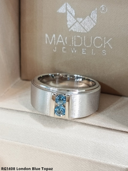 Madduckjewels | Natural London Blue Topaz Ring | Wide Band Matte | 925 Sterling Silver Rhodium-plated | RG1408-LB