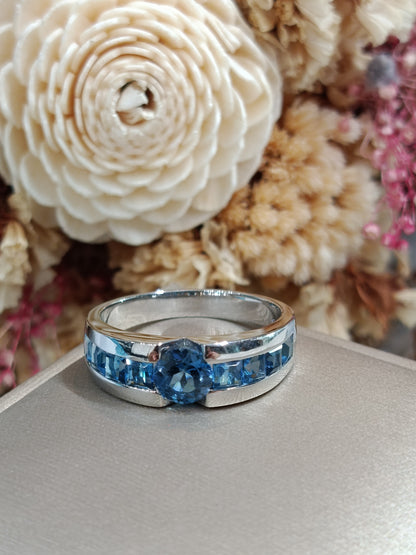 Madduckjewels | Natural London Blue Topaz Ring | Center 6mm + Channel Set | 925 Sterling Silver | RG1625lb