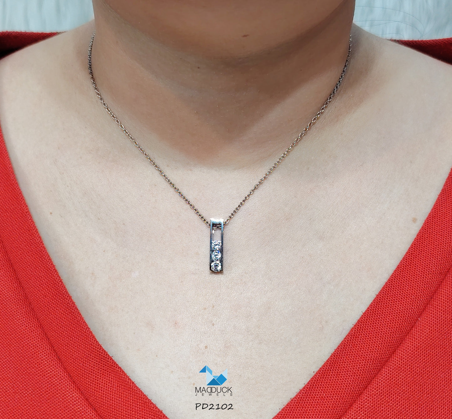 Madduck Jewels Sterling Silver CZ Pendant with Rhodium Plating and Titanium Necklace PD2102