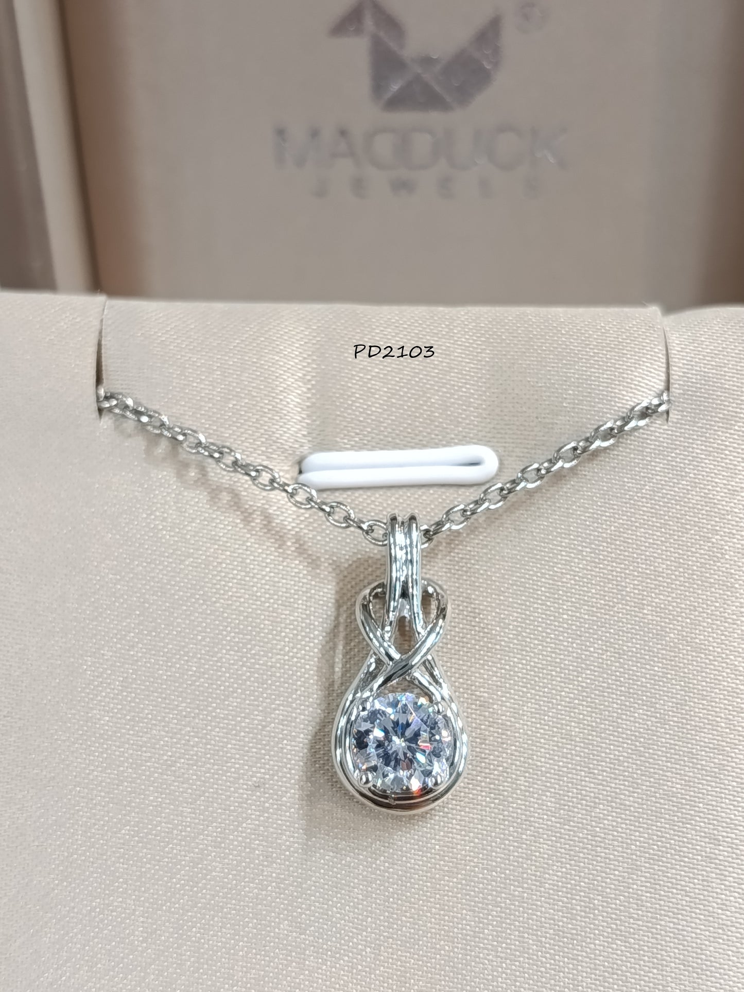 Madduck Jewels Sterling Silver CZ Pendant with Rhodium Plating and Titanium Necklace PD2103