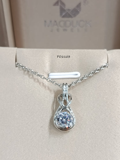 Madduck Jewels Sterling Silver CZ Pendant with Rhodium Plating and Titanium Necklace PD2103