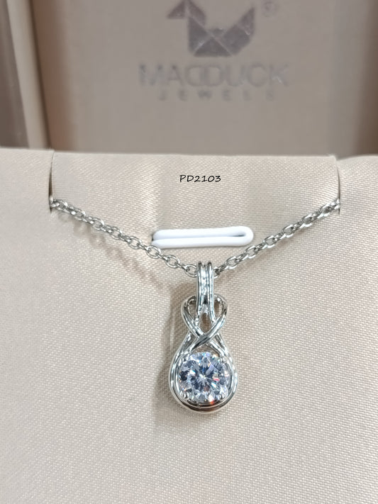 Madduck Jewels Sterling Silver CZ Pendant with Rhodium Plating and Titanium Necklace PD2103