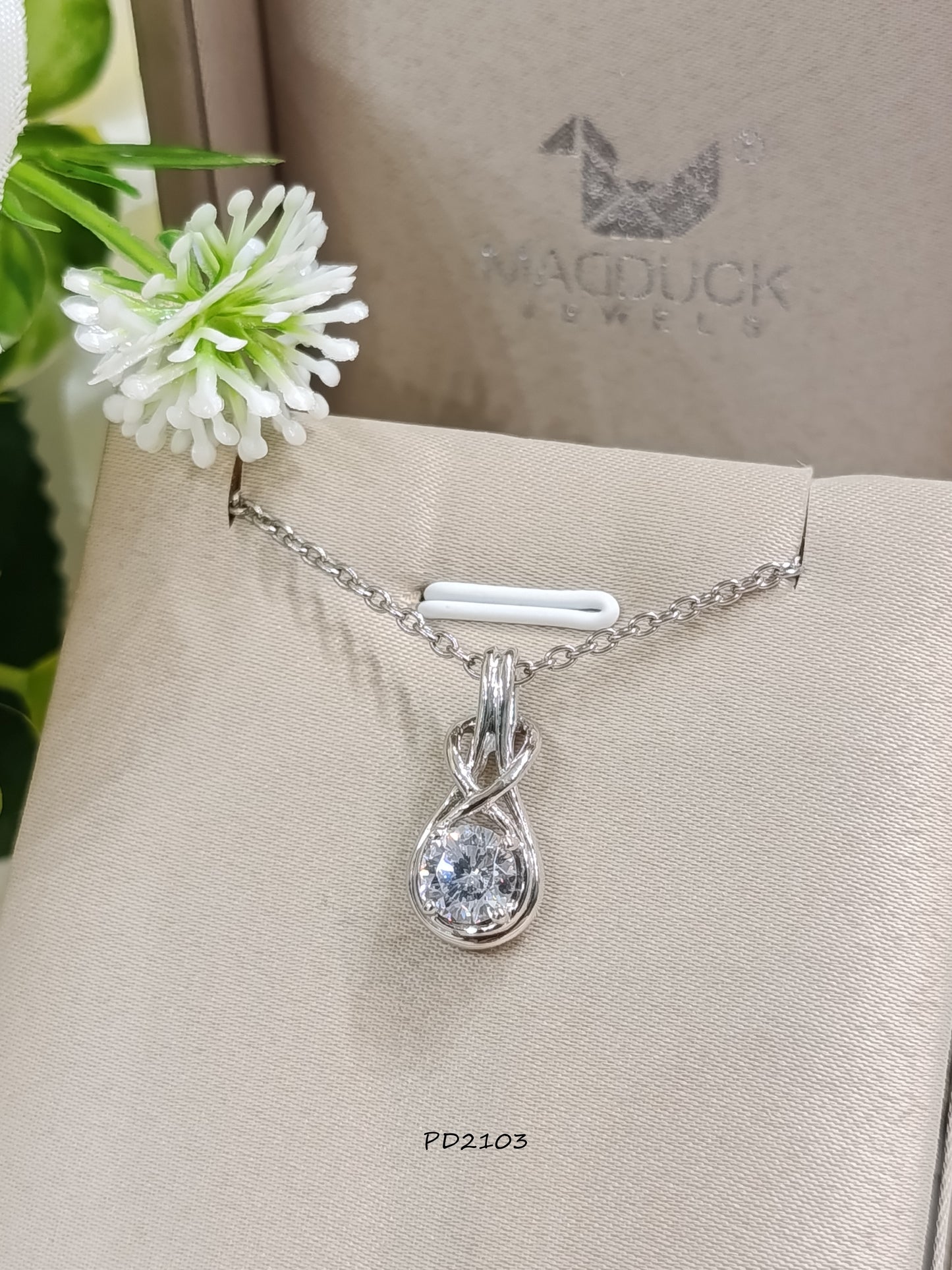 Madduck Jewels Sterling Silver CZ Pendant with Rhodium Plating and Titanium Necklace PD2103