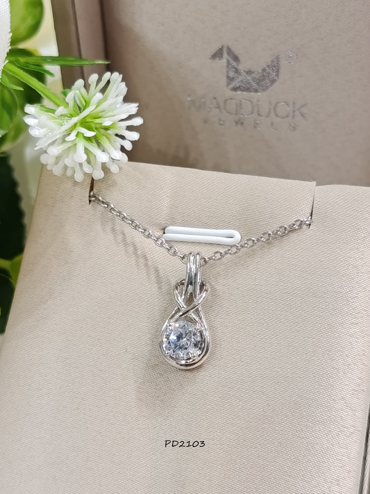 Madduck Jewels Sterling Silver CZ Pendant with Rhodium Plating and Titanium Necklace PD2103
