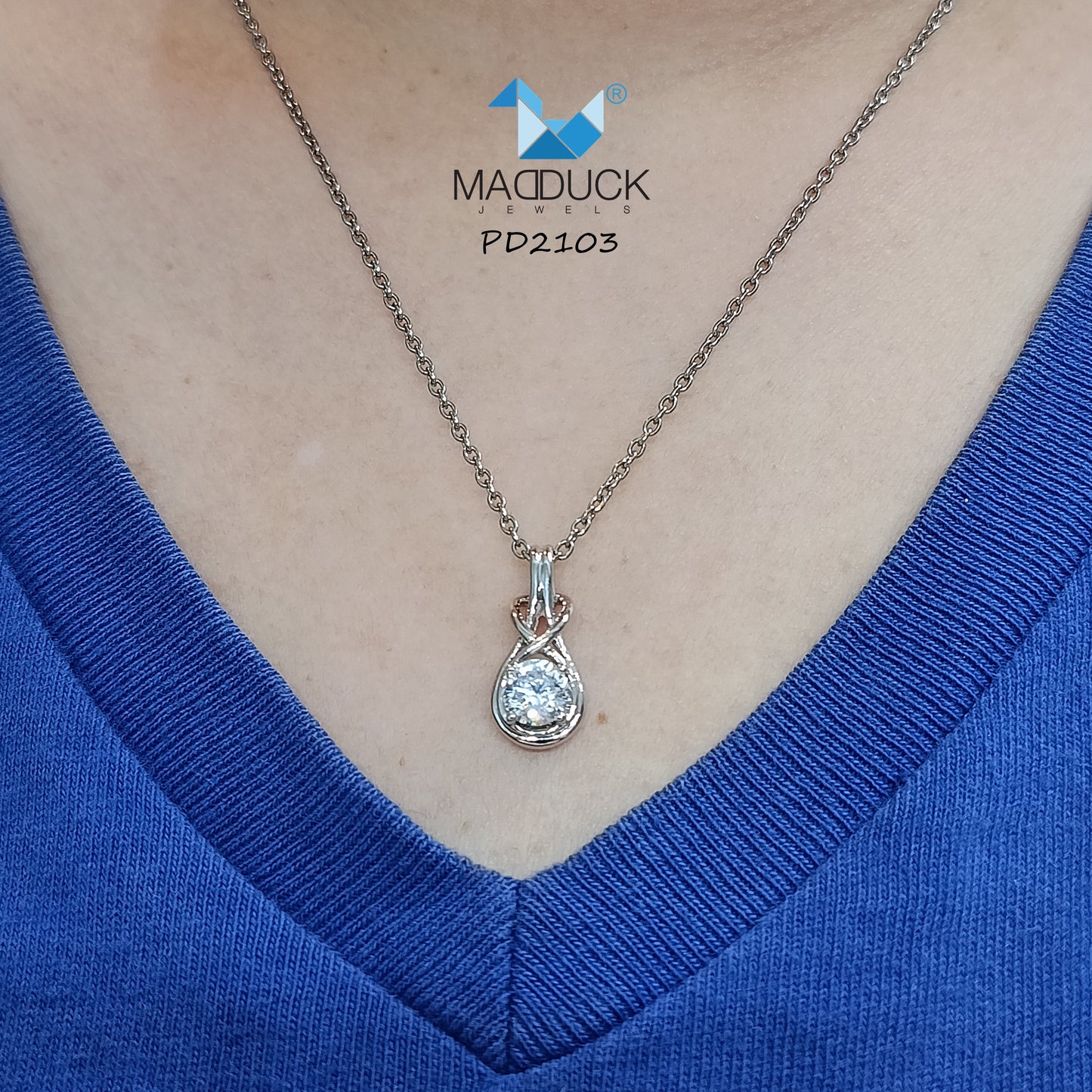 Madduck Jewels Sterling Silver CZ Pendant with Rhodium Plating and Titanium Necklace PD2103