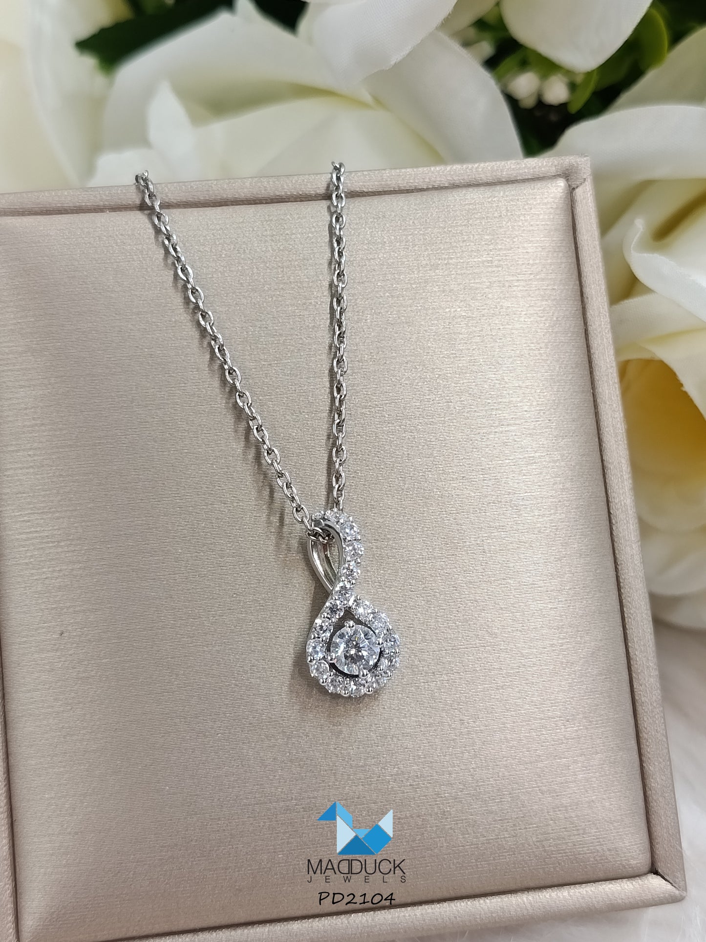 Madduck Jewels Sterling Silver CZ Pendant with Rhodium Plating and Titanium Necklace PD2104
