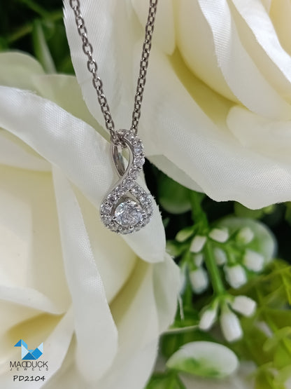 Madduck Jewels Sterling Silver CZ Pendant with Rhodium Plating and Titanium Necklace PD2104