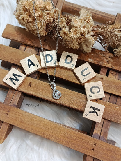 Madduck Jewels Sterling Silver CZ Pendant with Rhodium Plating and Titanium Necklace PD2104