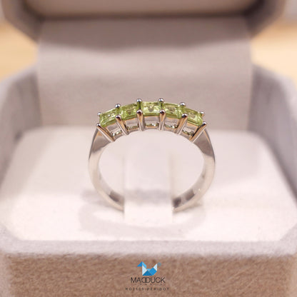 Madduckjewels | Natural Peridot Ring | 5-Stone Square Band | 925 Sterling Silver Rhodium-plated | RG2105pr