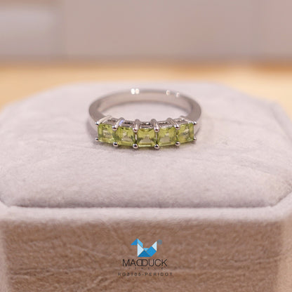 Madduckjewels | Natural Peridot Ring | 5-Stone Square Band | 925 Sterling Silver Rhodium-plated | RG2105pr