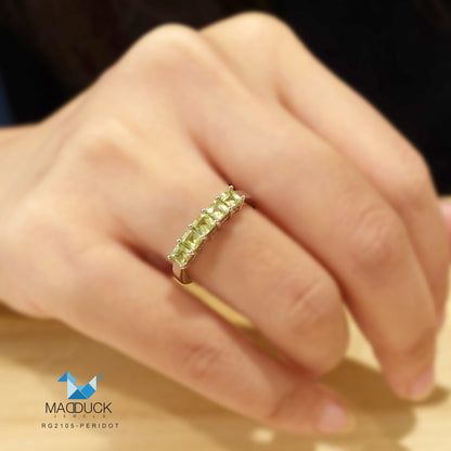 Madduckjewels | Natural Peridot Ring | 5-Stone Square Band | 925 Sterling Silver Rhodium-plated | RG2105pr