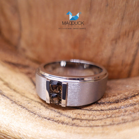 Madduckjewels | Natural Smoky Quartz Ring | Wide Band Matte | 925 Sterling Silver Rhodium-plated | RG1408wgr-sm