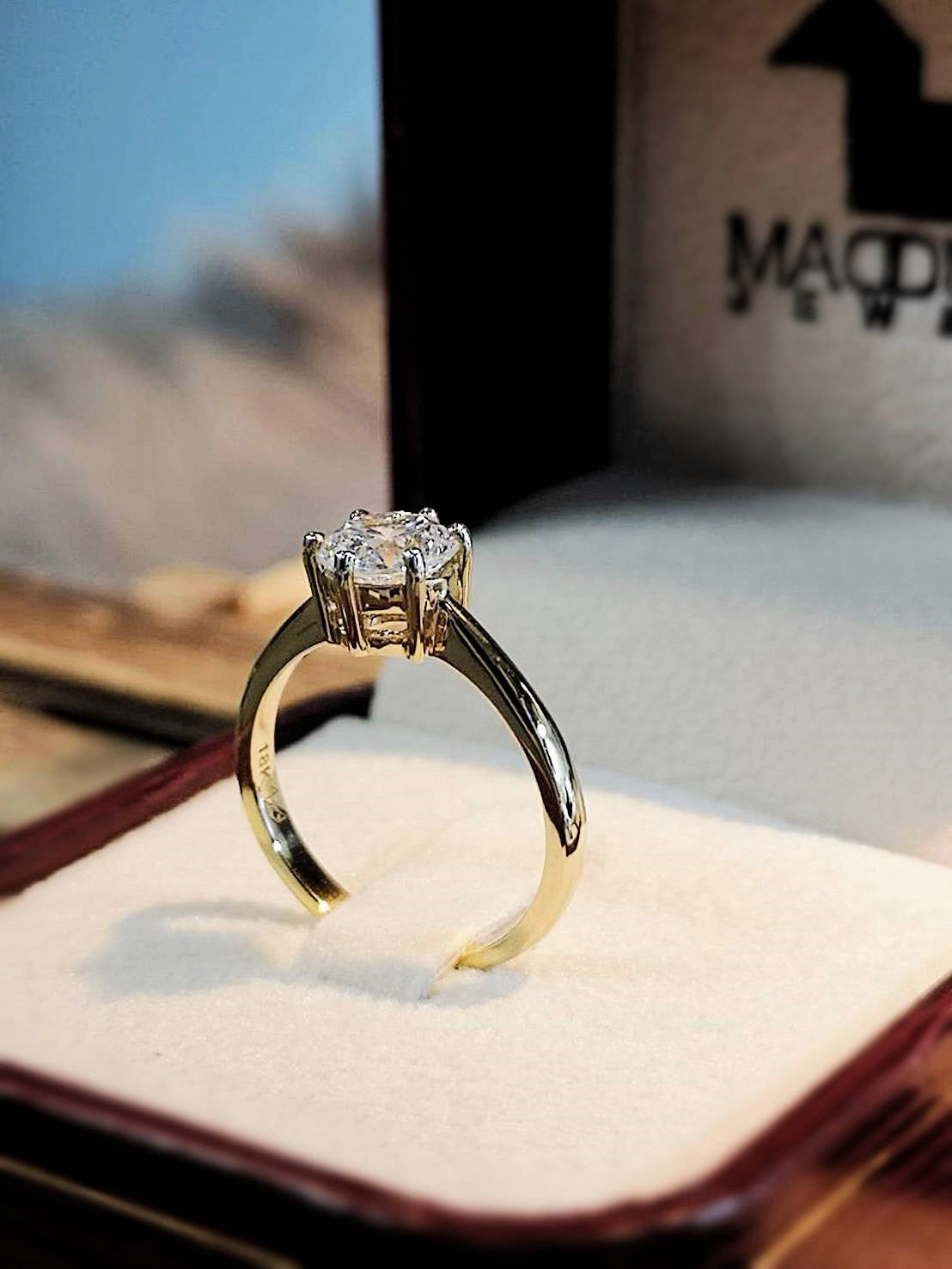MadDuckJewels 18K Yellow Gold (75%) Engagement & Wedding Ring – CZ / Moissanite / Lab-Grown Diamond – Nickel-Free – RG1416-Y18