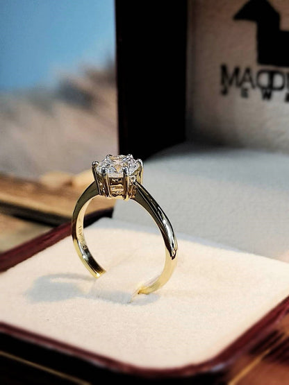 MadDuckJewels 18K Yellow Gold (75%) Engagement & Wedding Ring – CZ / Moissanite / Lab-Grown Diamond – Nickel-Free – RG1416-Y18