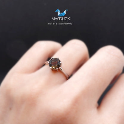 Madduckjewels | Natural Smoky Quartz Ring | Round 6.5mm | 925 Sterling Silver Rhodium-plated | RG1416sm