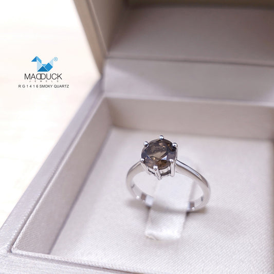 Madduckjewels | Natural Smoky Quartz Ring | Round 6.5mm | 925 Sterling Silver Rhodium-plated | RG1416sm