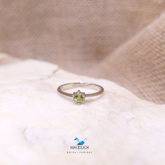 Madduckjewels | Natural Peridot Ring | Slim Solitaire | 925 Sterling Silver Rhodium-plated | RG1501pr