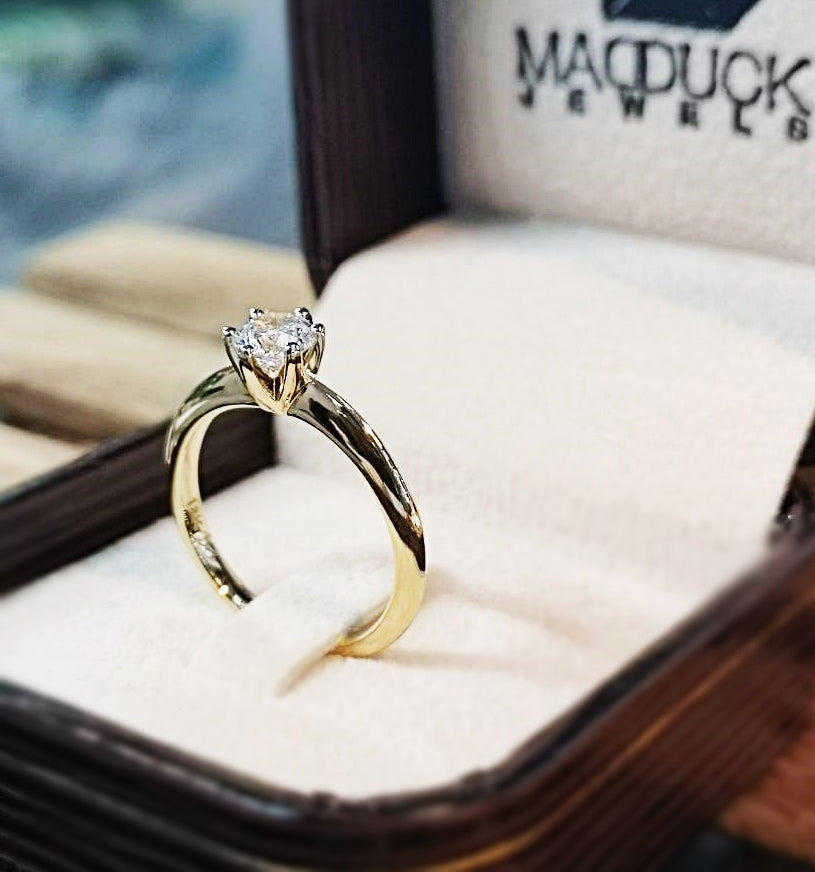 MadDuckJewels 18K Yellow Gold (75%) Engagement & Wedding Ring – CZ / Moissanite / Lab-Grown Diamond – Nickel-Free – RG1544-Y18