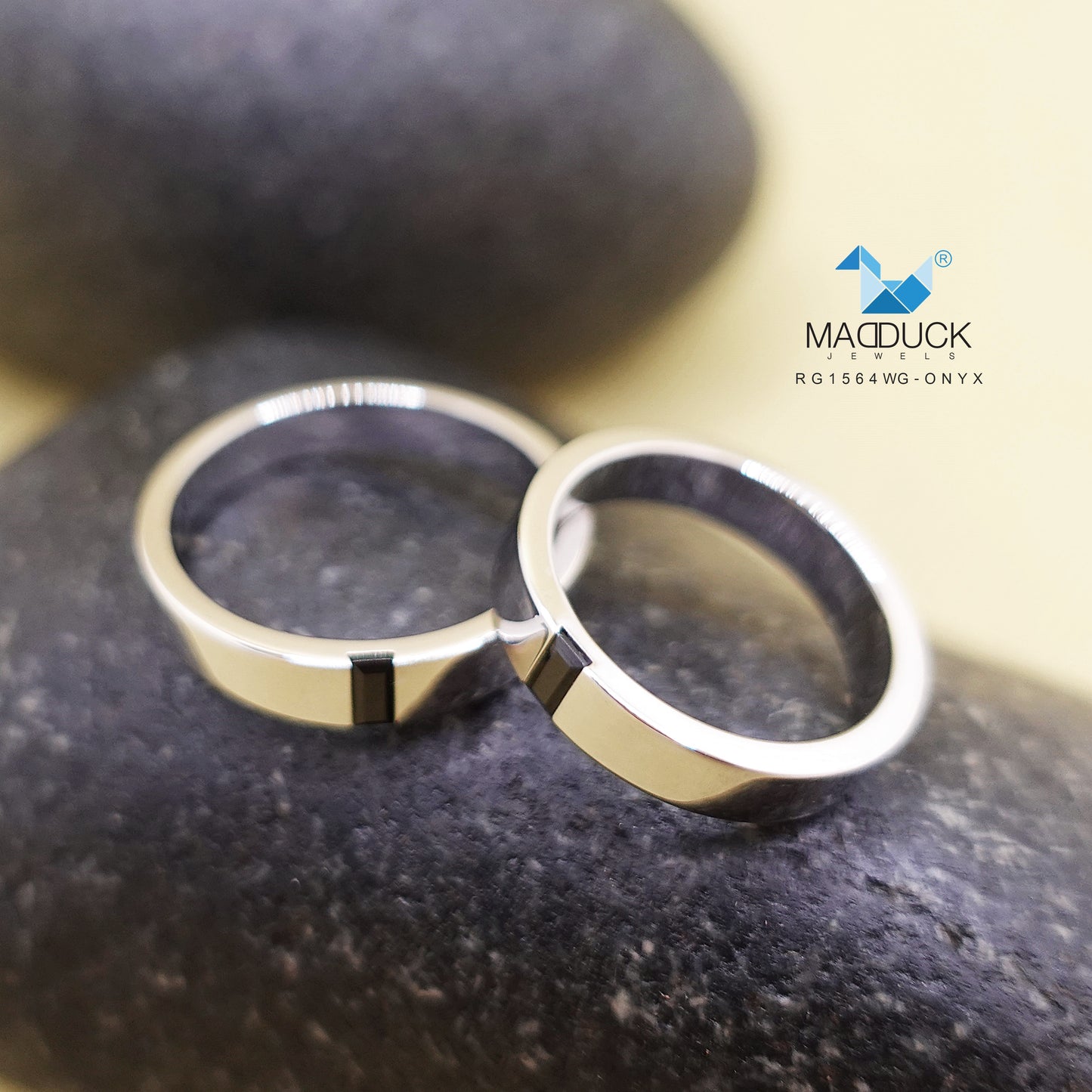 Madduckjewels | Natural Black Onyx Ring | Baguette Matte Band | 925 Sterling Silver Rhodium-plated | RG1564ox