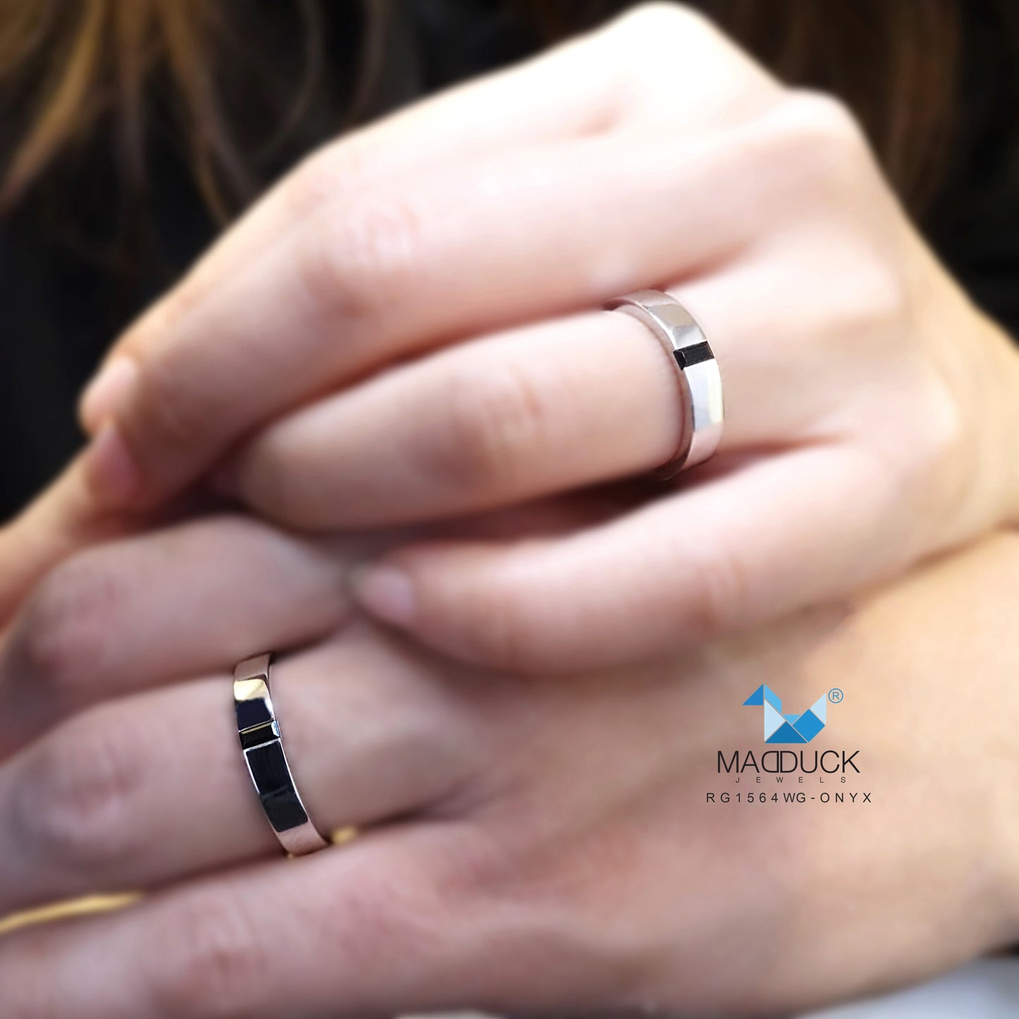 Madduckjewels | Natural Black Onyx Ring | Baguette Matte Band | 925 Sterling Silver Rhodium-plated | RG1564ox