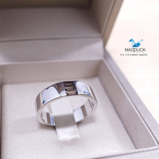 Madduckjewels | Natural Smoky Quartz Ring | Baguette Channel Band | 925 Sterling Silver Rhodium-plated | RG1565sm
