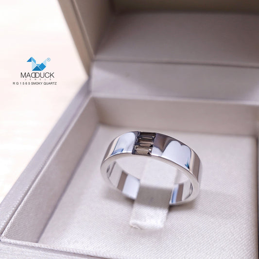 Madduckjewels | Natural Smoky Quartz Ring | Baguette Channel Band | 925 Sterling Silver Rhodium-plated | RG1565sm