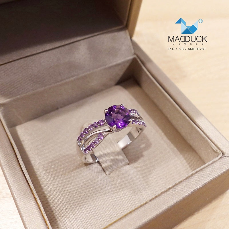 Madduckjewels | Natural Amethyst Ring | 925 Sterling Silver Rhodium-plated | RG1567am