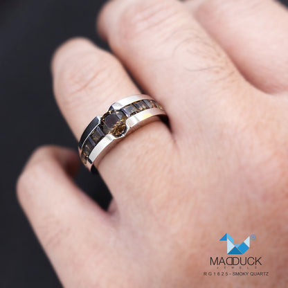 Madduckjewels Natural Smoky Quartz Sterling Silver Ring, Rhodium Plated — RG1625sm