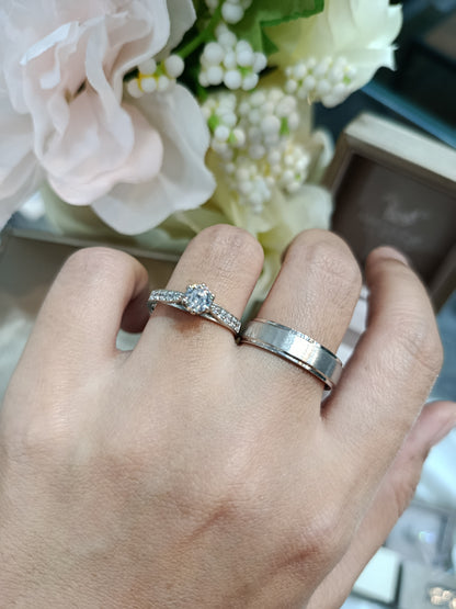 Cubiz Zirconia Sterling Silver 925 couple Rings with Rhodium plated / RG1718WGR-RG1526