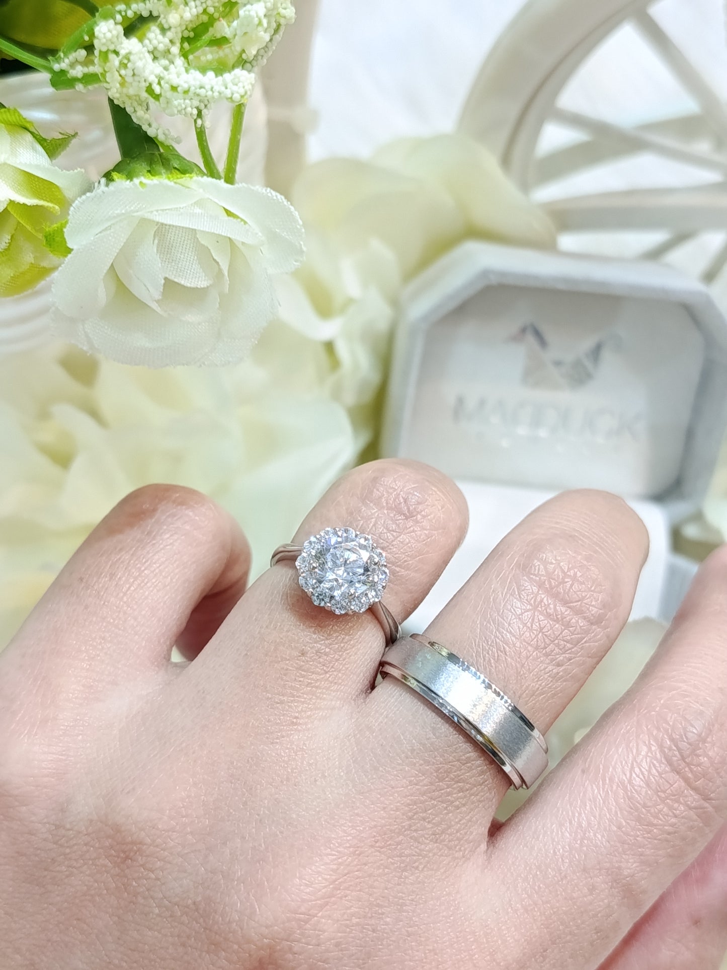 Cubiz Zirconia Sterling Silver 925 couple Rings with Rhodium plated / RG1718WGR-RG1623