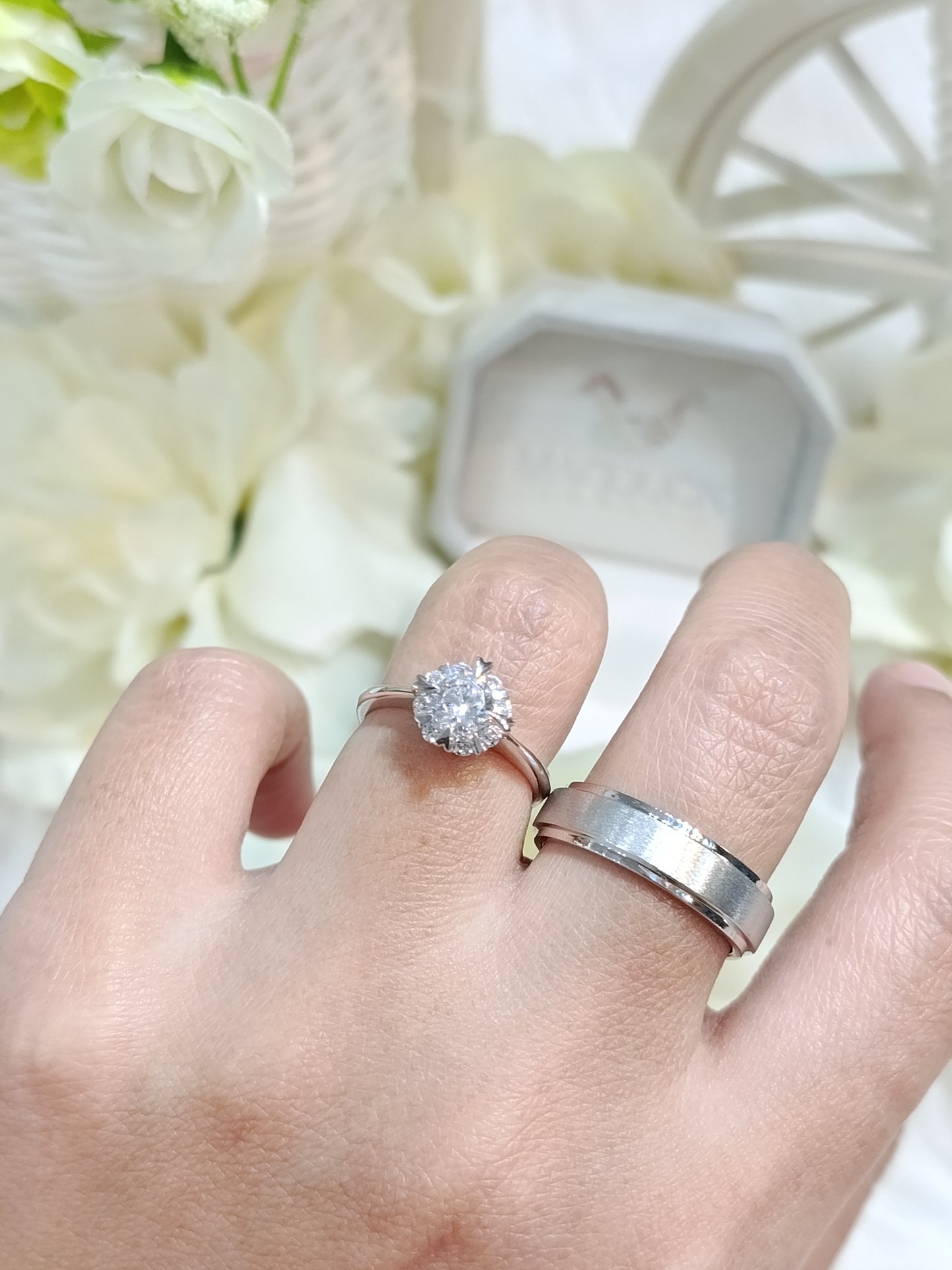 Cubiz Zirconia Sterling Silver 925 couple Rings with Rhodium plated / RG1718WGR-RG1703