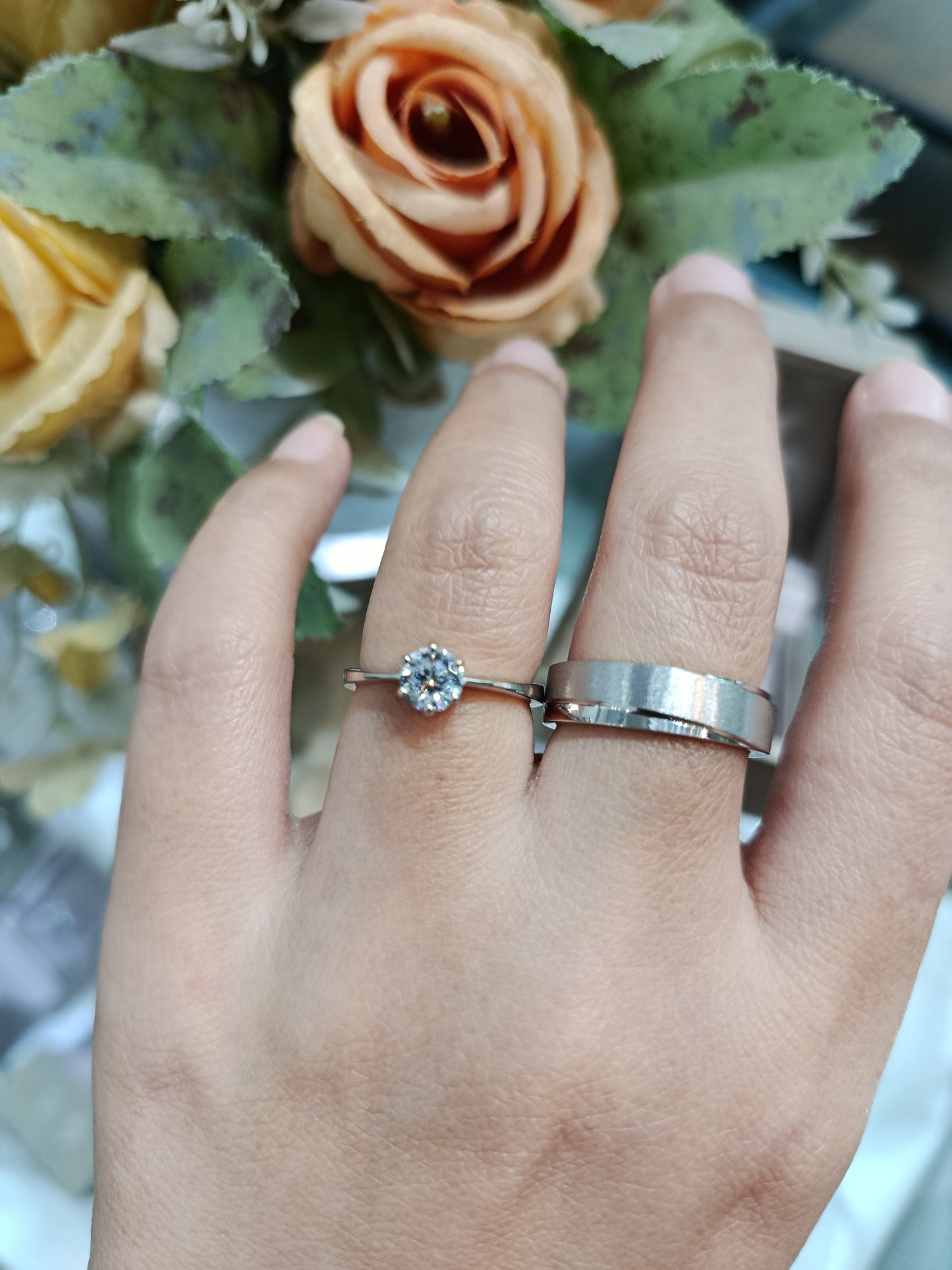 Cubiz Zirconia Sterling Silver 925 couple Rings with Rhodium plated / RG1728WGR-RG1505