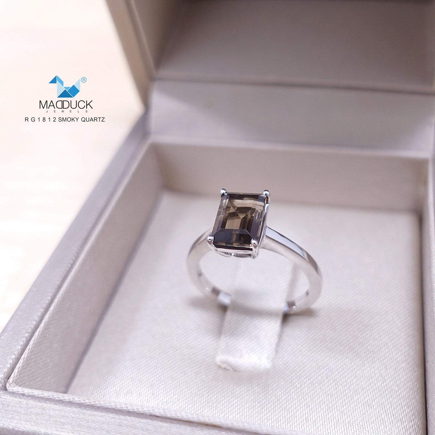 Madduckjewels | Natural Smoky Quartz Ring | 925 Sterling Silver Rhodium-plated | RG1812sm