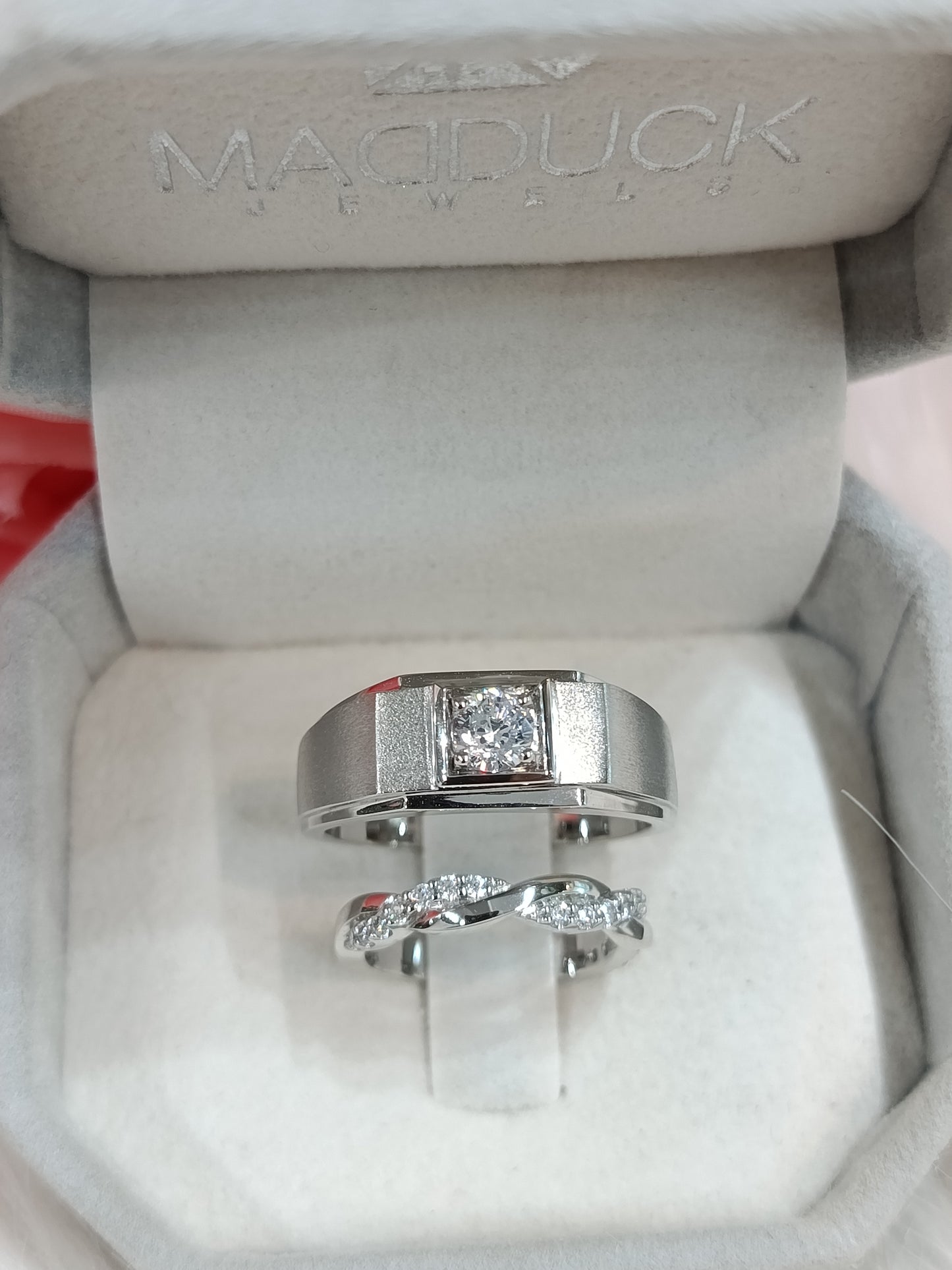 Cubiz Zirconia Sterling Silver 925 couple Rings with Rhodium plated / RG1826WGR-RG1525