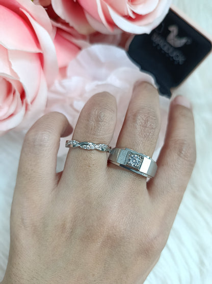 Cubiz Zirconia Sterling Silver 925 couple Rings with Rhodium plated / RG1826WGR-RG1525