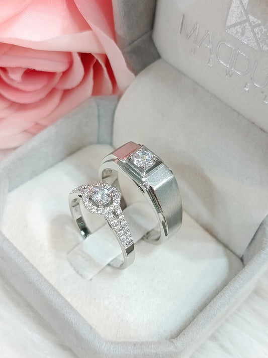 Cubiz Zirconia Sterling Silver 925 couple Rings with Rhodium plated / RG1826wgr-RG1531