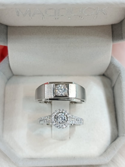 Cubiz Zirconia Sterling Silver 925 couple Rings with Rhodium plated / RG1826wgr-RG1531