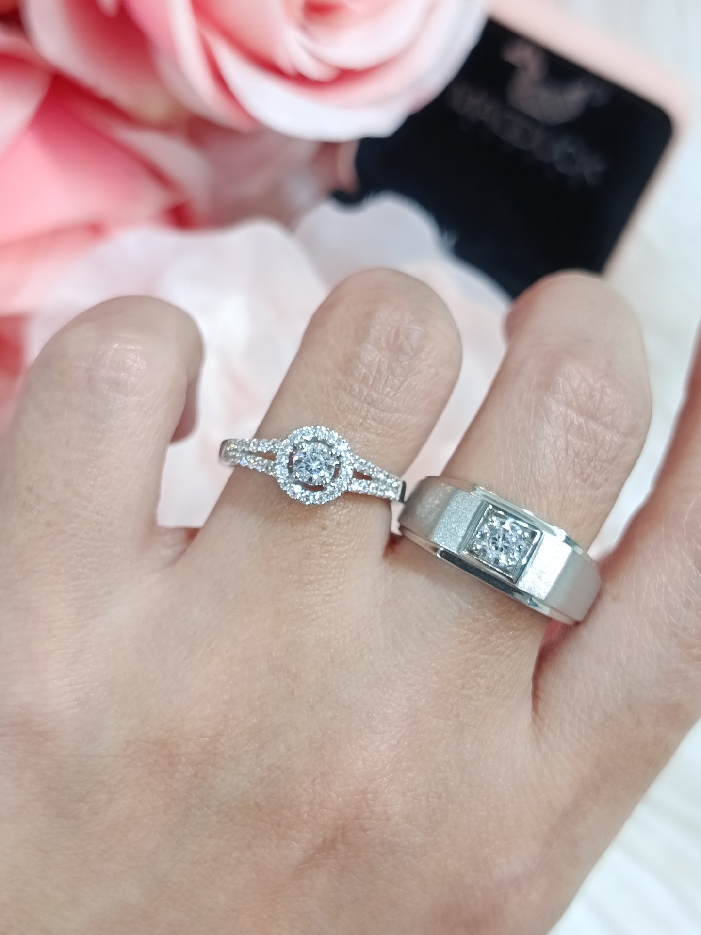 Cubiz Zirconia Sterling Silver 925 couple Rings with Rhodium plated / RG1826wgr-RG1531
