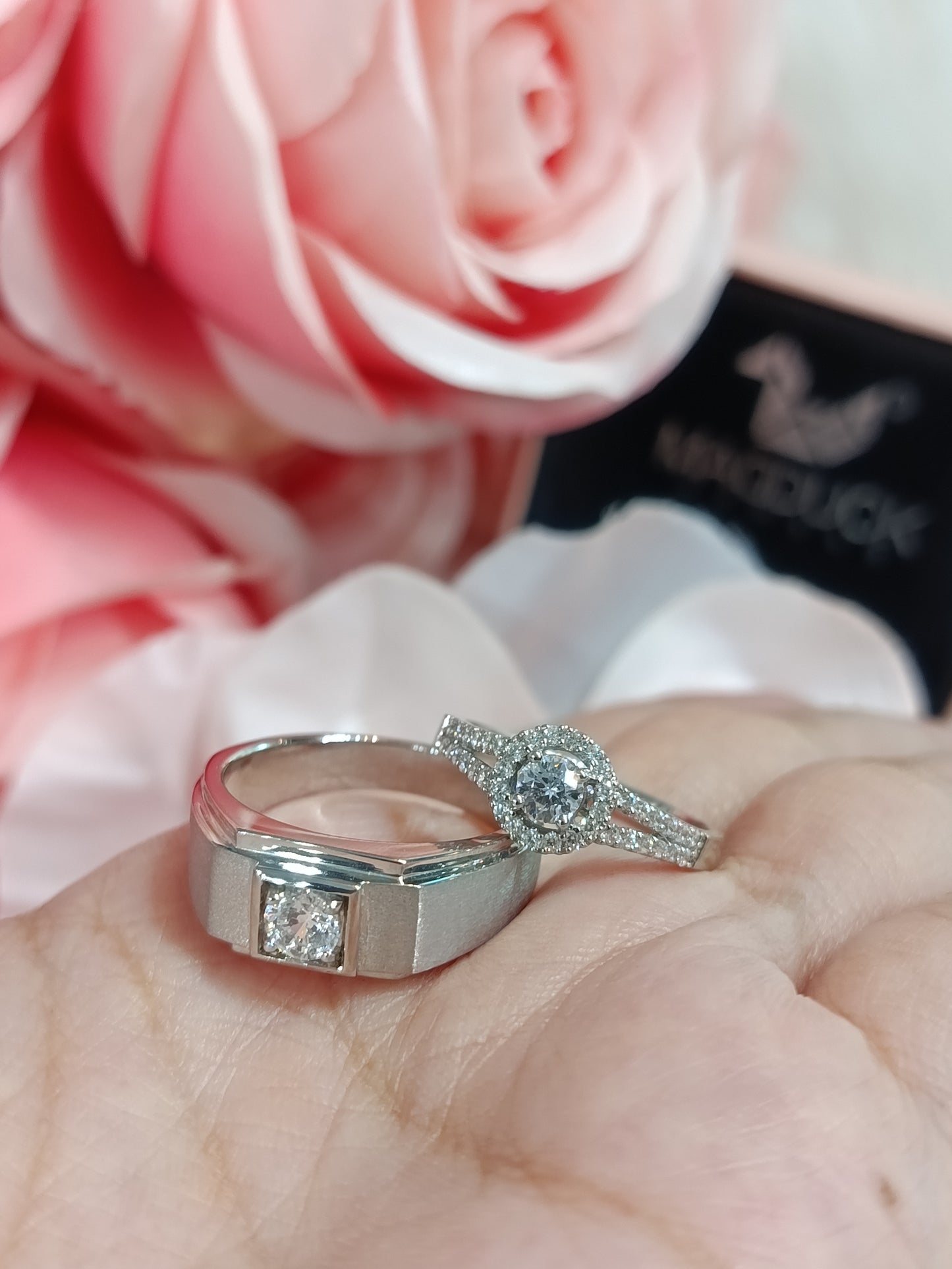Cubiz Zirconia Sterling Silver 925 couple Rings with Rhodium plated / RG1826wgr-RG1531