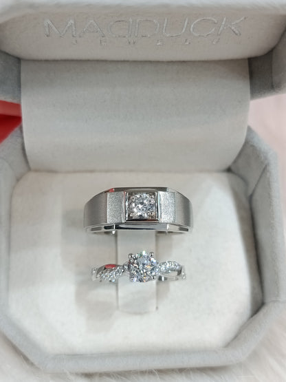 Cubiz Zirconia Sterling Silver 925 couple Rings with Rhodium plated / RG1826WGR-RG1606