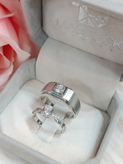 Cubiz Zirconia Sterling Silver 925 couple Rings with Rhodium plated / RG1826WGR-RG1606