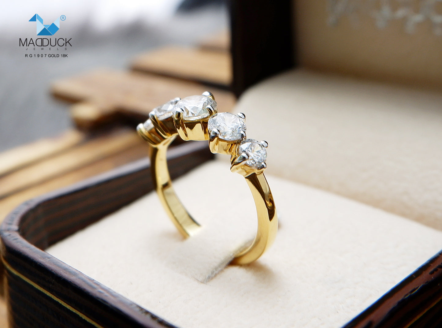 MadDuckJewels 18K Yellow Gold (75%) Engagement & Wedding Ring – CZ / Moissanite / Lab-Grown Diamond – Nickel-Free – RG1907-Y18
