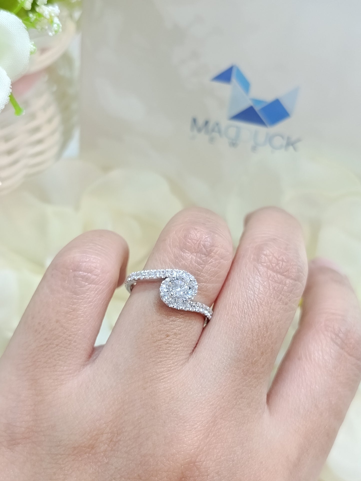 Madduckjewels | CZ Halo Bypass Engagement Ring | 925 Sterling Silver Rhodium-plated | RG1935