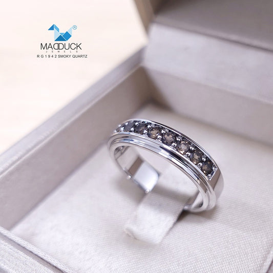 Madduckjewels | Natural Smoky Quartz Ring | Half Eternity Band | 925 Sterling Silver Rhodium-plated | RG1942sm