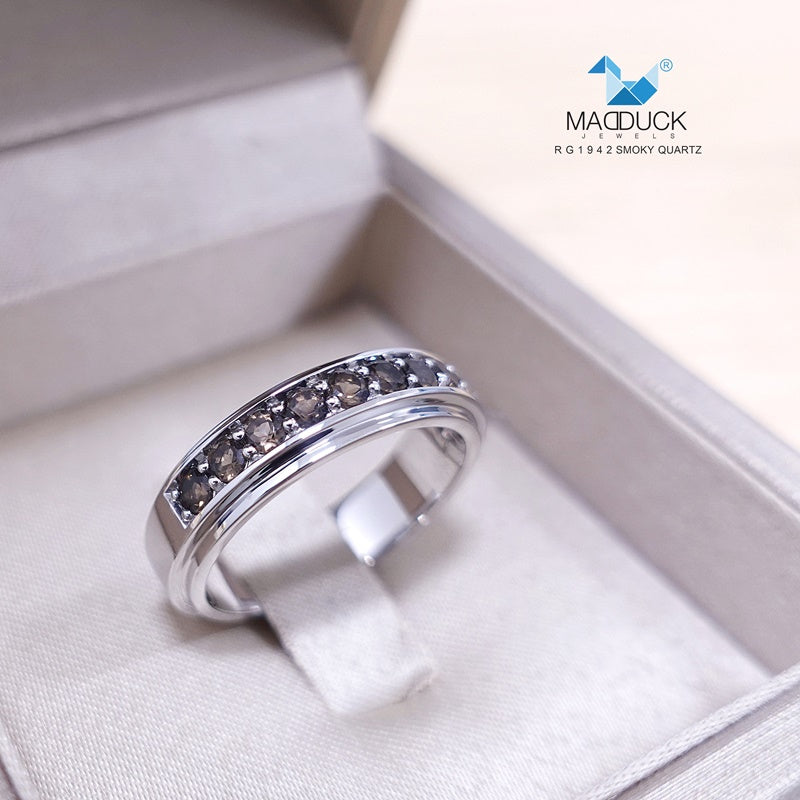 Madduckjewels | Natural Smoky Quartz Ring | Half Eternity Band | 925 Sterling Silver Rhodium-plated | RG1942sm