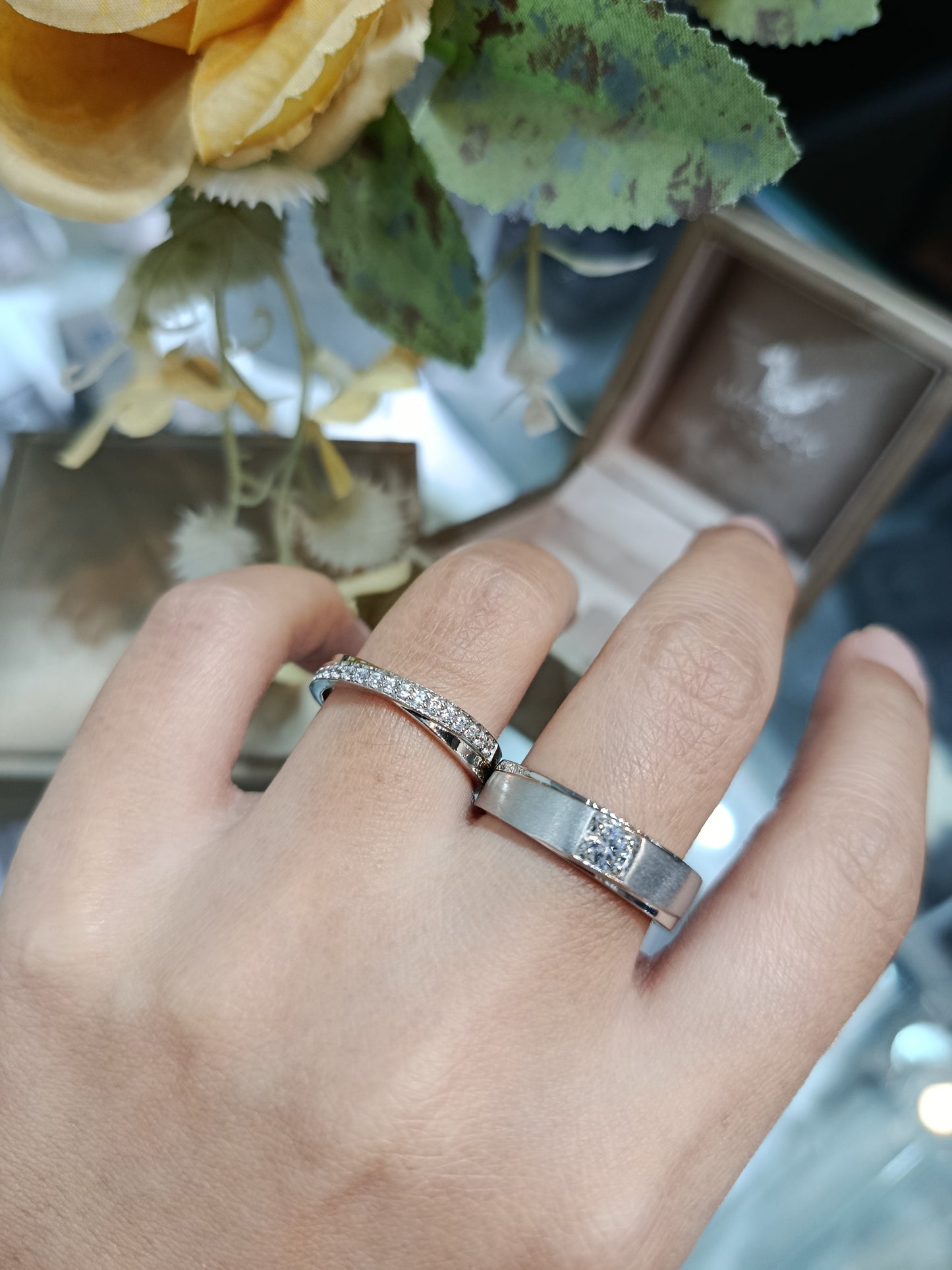 Cubiz Zirconia Sterling Silver 925 couple Rings with Rhodium plated / RG2001WGR-RG1527